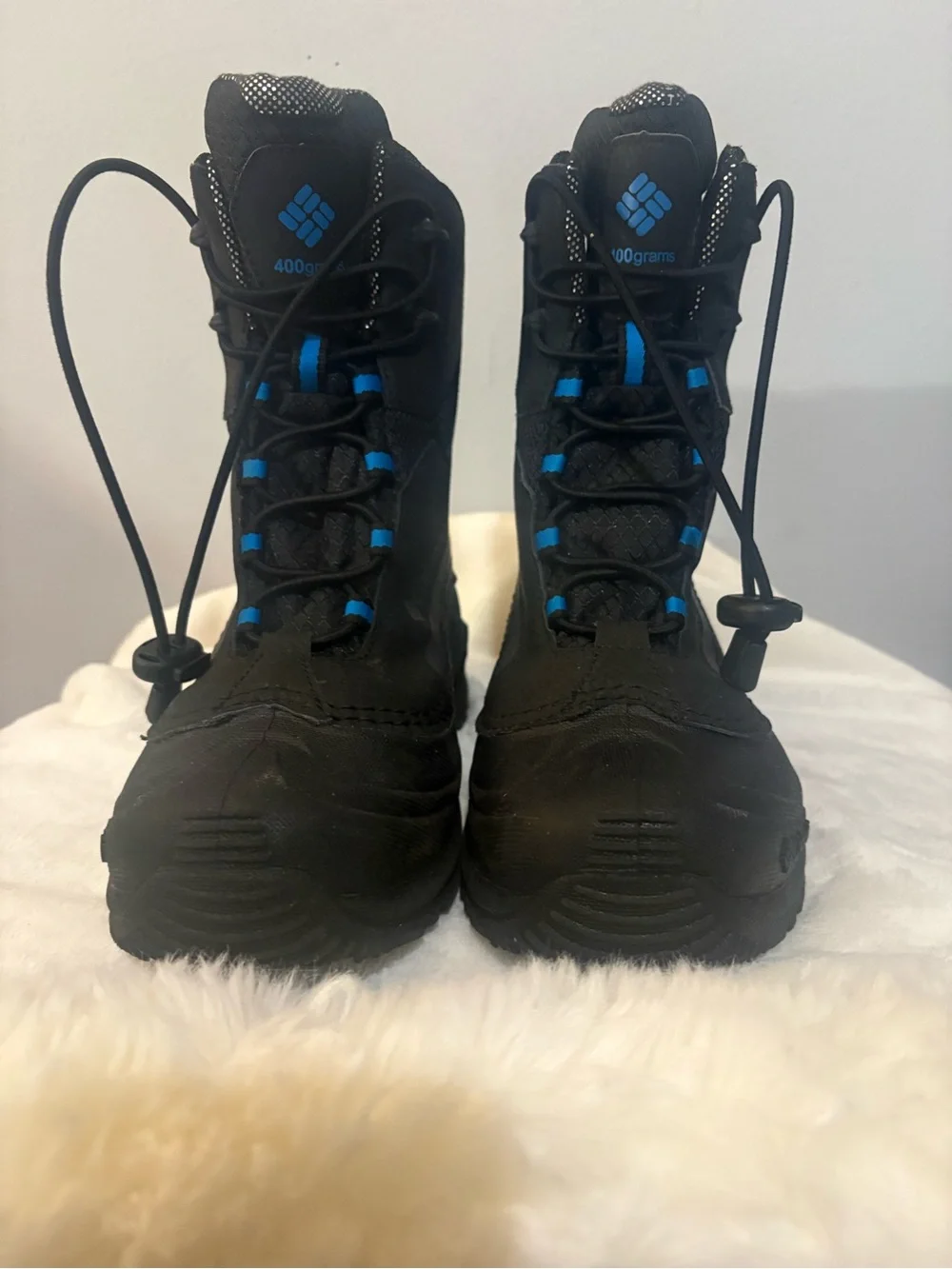 Columbia Kids Black Snow Boots with Blue Accents